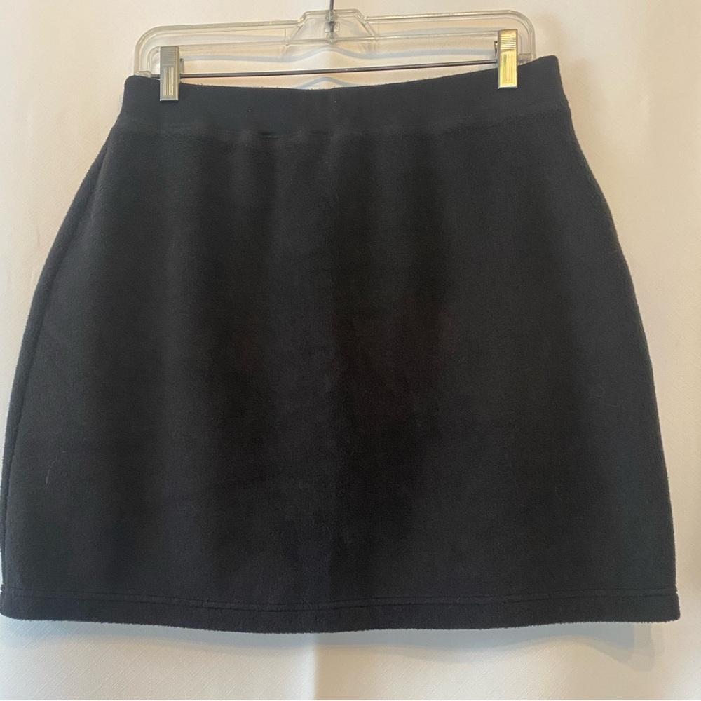 Sporty Goth Black Fleece Athleisure A-Line Mini Skirt LG Apres Ski Winter